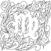 página para colorir usando espaço negativo, silhueta do signo de virgem, doodle padrões de folhas e cachos, ilustração de contorno vetorial vetor