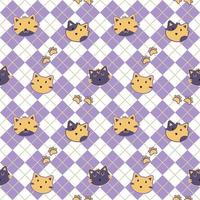 gato bonito é fundo roxo para padrão sem costura de tecido vetor