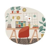 local de trabalho em estilo escandinavo. casa aconchegante com parquet e móveis modernos. estudar ou criar espaço de trabalho. trabalho freelance em licença maternidade. ilustração vetorial plana. vetor