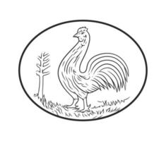 logotipo de vetor preto e branco desenhado à mão de galo