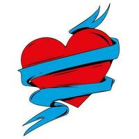 Coração vermelho com fita azul vetor