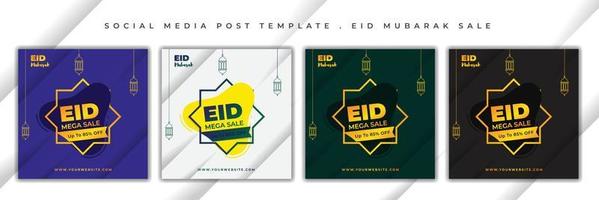post de mídia social eid mubarak. conjunto de modelo de postagem de mídia social com design de conceito islâmico. vetor