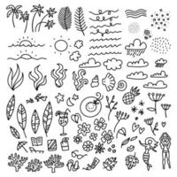 conjunto de doodle desenhado à mão do vetor de arte de linha de objetos e símbolos da temporada de horário de verão. ilustração linear simples. coleção minimalista.