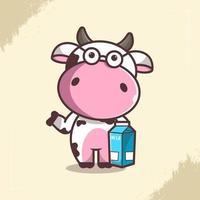 ilustração de personagem de vaca fofa carregando leite vetor