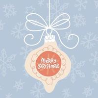 cartão com baule de árvore de natal pendurado e citar feliz natal nele. ilustração vetorial plana pastel vetor