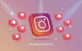 logotipo do instagram e ícone definido em estilo vetorial 3d vetor