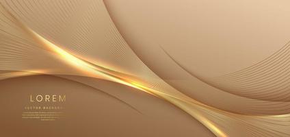 3d modelo de luxo moderno design linha de listras de onda dourada com efeito de brilho de luz sobre fundo dourado. vetor