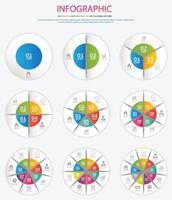 conjunto de círculo infográfico de vetor. conceito de negócio com 2,3,4,5,6,7,8,9 opções, etapas ou processos. vetor