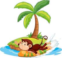 personagem de desenho animado de macaco surfando na ilha isolada vetor