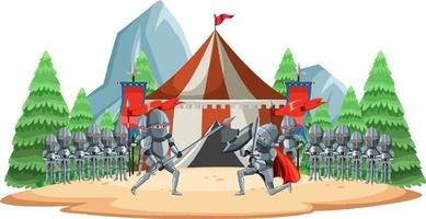 cavaleiros medievais lutando em uma batalha vetor