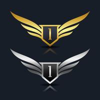 Escudo de asas Letter I Logo Template vetor