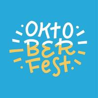 letras oktoberfest com cor de cerveja sobre fundo azul. modelo para cartão de visita, banner, pôster, caderno, convite. ilustração vetorial na moda para seu projeto vetor