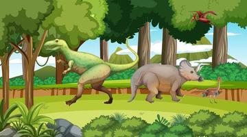 dinossauro na cena da floresta pré-histórica vetor