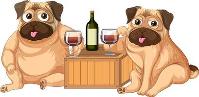 dois cachorros bebendo vinho vetor