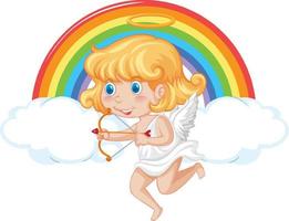 menina anjo segurando o personagem de desenho animado de arco e flecha vetor