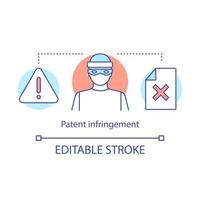 ícone do conceito de violação de patente. ilustração de linha fina de idéia de violação de direitos autorais. espionagem cibernética. plágio. espionagem cibernética. roubo de propriedade intelectual. desenho de contorno isolado de vetor. traço editável vetor