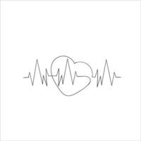coração de desenho de linha contínua com ícone de ilustração de pulso isolado vetor