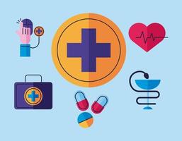 seis ícones de saúde médica vetor