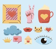 onze ícones de patches de amor vetor