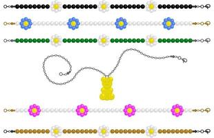conjunto isolado vetorial de várias bijuterias com camomilas e ursinho de geléia. vetor