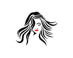 logotipo de mulher e rosto de cabelo e símbolos