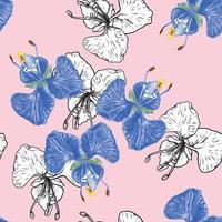 sem costura padrão floral com flores de orquídea azul abstrato background.vector ilustração mão desenho .for tecido padrão pint design. vetor