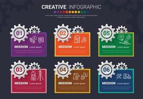 infográficos de engrenagem para apresentação 6 etapas. vetor