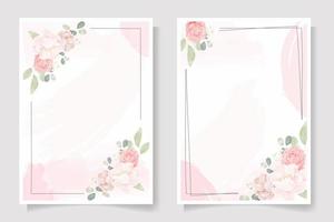 grinalda de buquê de flores rosa e peônia rosa com moldura em fundo rosa aquarela convite de casamento ou coleção de modelos de cartão de aniversário vetor