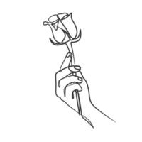desenho de arte de linha contínua de uma mão segurando uma flor vetor