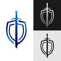 ícone de escudo e espada, logotipo isolado no fundo branco vetor