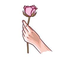 ilustração de uma mão segurando flores rosas vetor