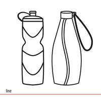 garrafas esportivas para água potável ou shakes de proteína. estilo de vida saudável. bebidas fitness. ilustração vetorial linear isolada no fundo branco. vetor