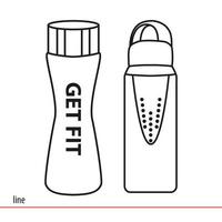 garrafas esportivas para água potável ou shakes de proteína. estilo de vida saudável. bebidas fitness. ilustração vetorial linear isolada no fundo branco. vetor