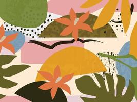 ilustração vetorial de pôster botânico. desenho de folhagem com formas abstratas. minimalista e natural, impressão artística de folhas, samambaias e flores. projeto de planta abstrata para plano de fundo, papel de parede, cartão, arte da parede vetor