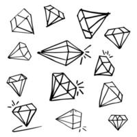 doodle mão desenhar conjunto de diamantes, ilustração vetorial.