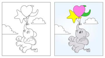 vetor de elefante, livro para colorir ou página, educação para crianças, ilustração vetorial.