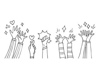 doodle mãos para cima, mãos batendo palmas. gestos de aplausos. parabéns negócio. ilustração vetorial vetor