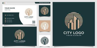 logotipo da cidade com conceito novo e exclusivo e modelo de design de cartão de visita premium vetor