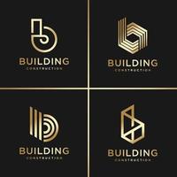 coleção de logotipo de construção, dourado, moderno, conceito, gradiente, imobiliário, vetor premium