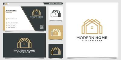 logotipo em casa com estilo de arte de linha moderna e modelo de design de cartão de visita, casa, arte de linha, casa, vetor premium