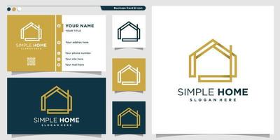 logotipo em casa com estilo de arte de linha simples e modelo de design de cartão de visita premium vetor