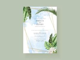 modelo de cartão de convite de casamento de lindas folhas tropicais vetor