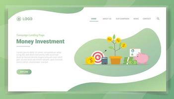 conceito de investimento de dinheiro para a página inicial do modelo de site vetor