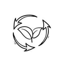 ilustração de ícone de reciclagem orgânica de doodle desenhado à mão vetor