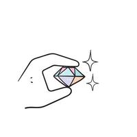 mão desenhada doodle mão segurando o vetor de ilustração de gema de diamante isolado