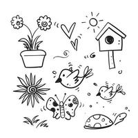 vetor de ilustração de ícone de coleção de primavera de doodle desenhado à mão