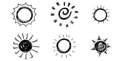 conjunto de sol doodle. elementos de design. ilustração vetorial. vetor