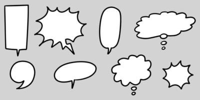 conjunto desenhado à mão de bolhas do discurso isolado. elemento de conjunto de doodle. ilustração vetorial. vetor