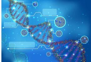 conceito abstrato de bioquímica com molécula de dna em fundo azul. vetor