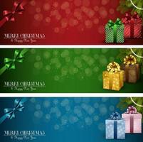 conjunto de banners de natal de inverno com caixas de presente e fita vetor